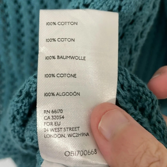 BDG Urban Outfitters Cable Knit 100% Cotton Turquoise Sweater Oversized Small - Picture 6 of 6